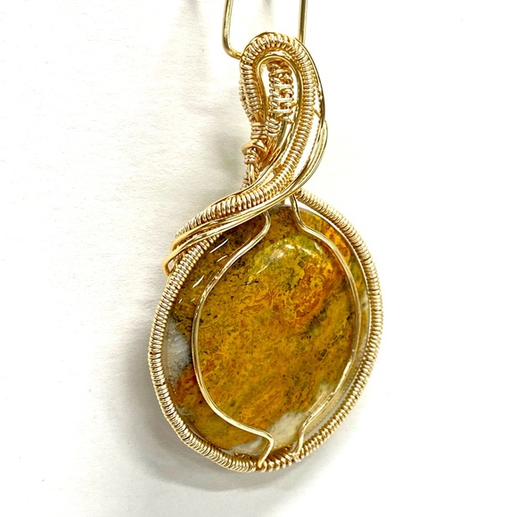 HANDMADE Bumblebee Jasper Cabochon Hand Wrapped Pendant, Artisan Jewelry Gift - Picture 9 of 10